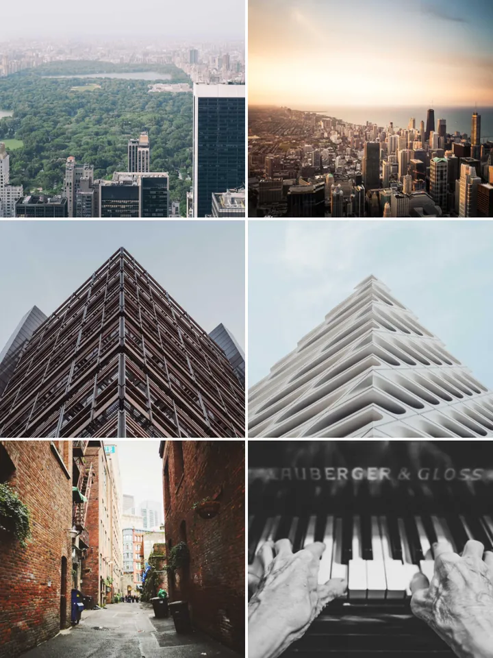 Six city photos in a tight grid